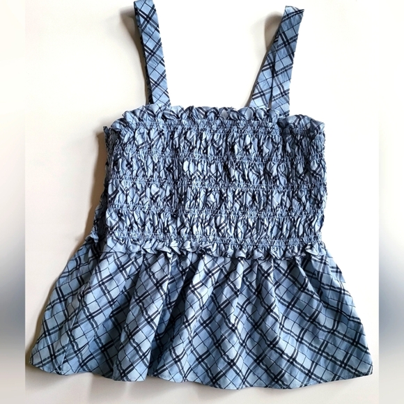J. Crew Blue and White Smocked Tank Top.Size L - Picture 9 of 11